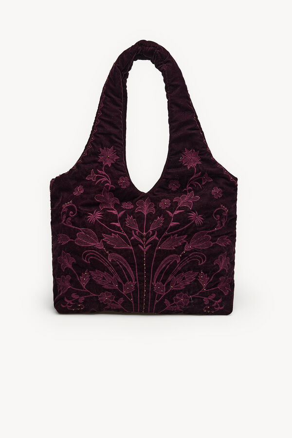 Hoss Intropia Nuria. Bolsa hobo de terciopelo bordado Granate