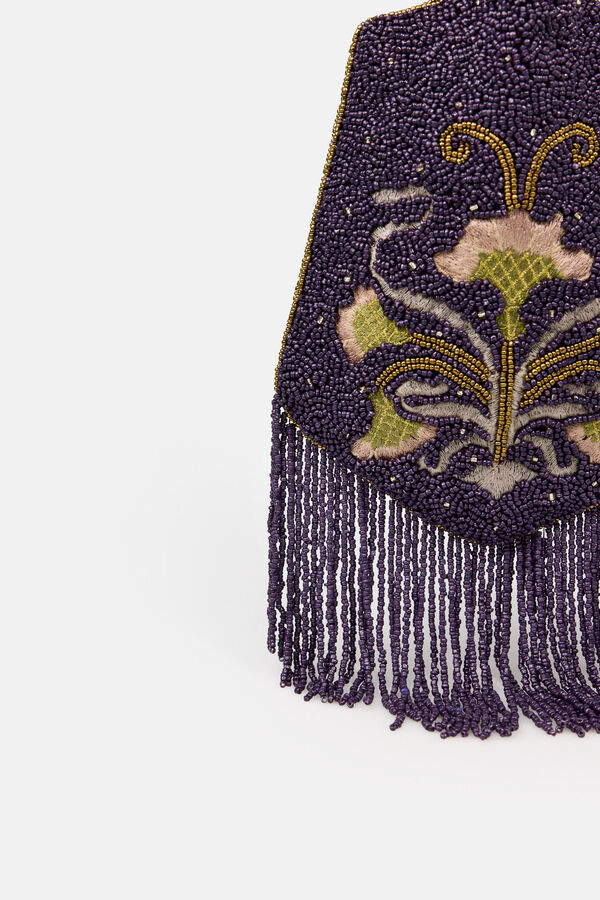 Hoss Intropia Nerea. Bolsa bordada con flecos Estampado morado