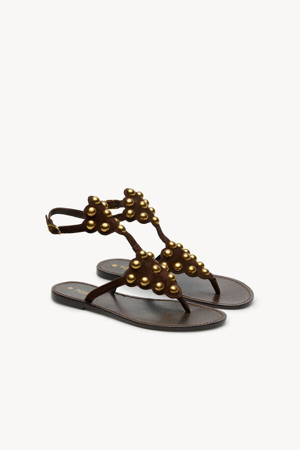 Hoss Intropia Maisa. Sandalias de piel con piezas met&aacute;licas Marron