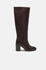 Hoss Intropia Melisa. Bota alta de piel con tac&oacute;n Marron