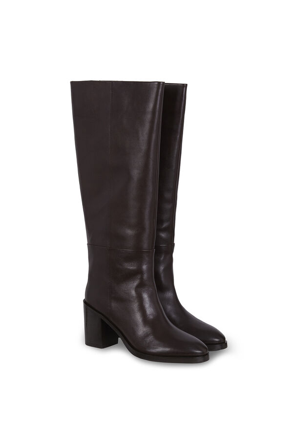 Hoss Intropia Melisa. Bota alta de piel con tac&oacute;n Marron