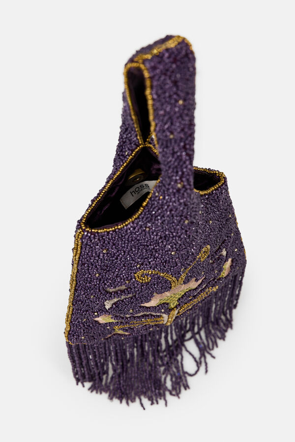 Hoss Intropia Nerea. Bolsa bordada con flecos Estampado morado