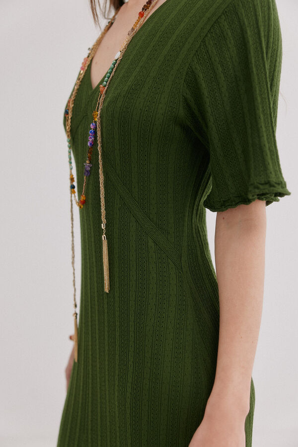 Hoss Intropia Anne. Vestido punto calado Kaki