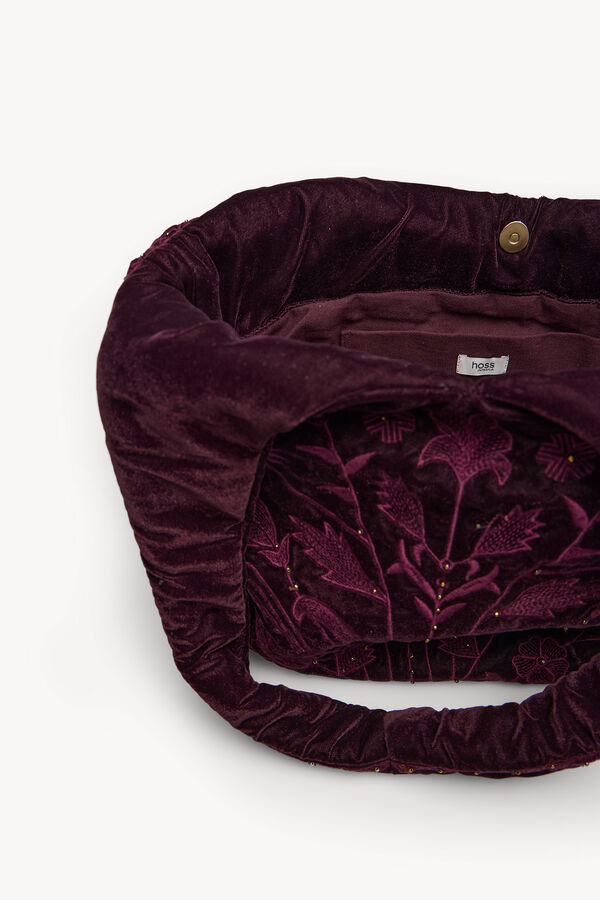 Hoss Intropia Nuria. Bolsa hobo de terciopelo bordado Granate