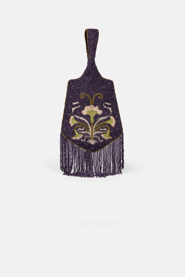 Hoss Intropia Nerea. Bolsa bordada con flecos Estampado morado