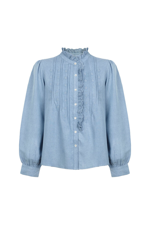 Hoss Intropia Cintia. Blusa con volante en la solapa Azul