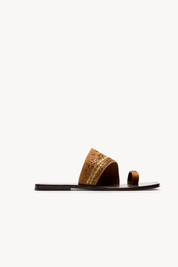 Hoss Intropia Macarena. Sandalias de ante bordadas Camel