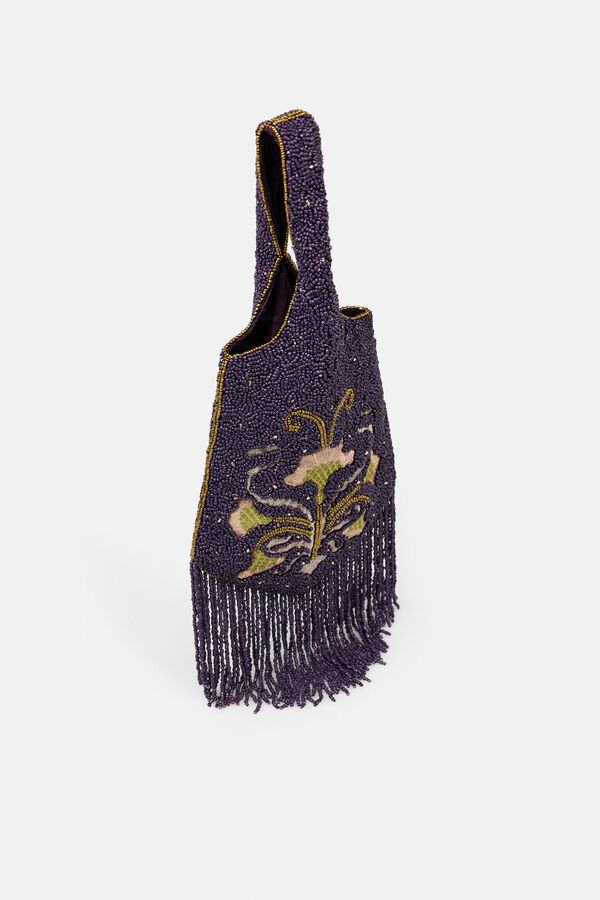 Hoss Intropia Nerea. Bolsa bordada con flecos Estampado morado