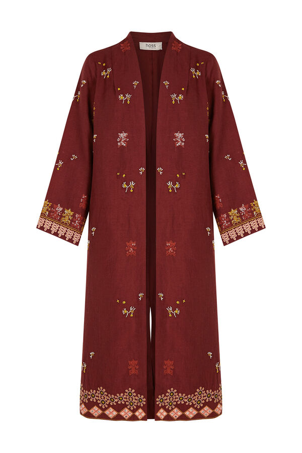 Hoss Intropia Entra. Kimono de lino largo Granate