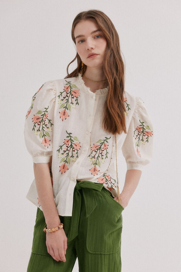 Hoss Intropia Capri. Blusa bordado floral Marfil