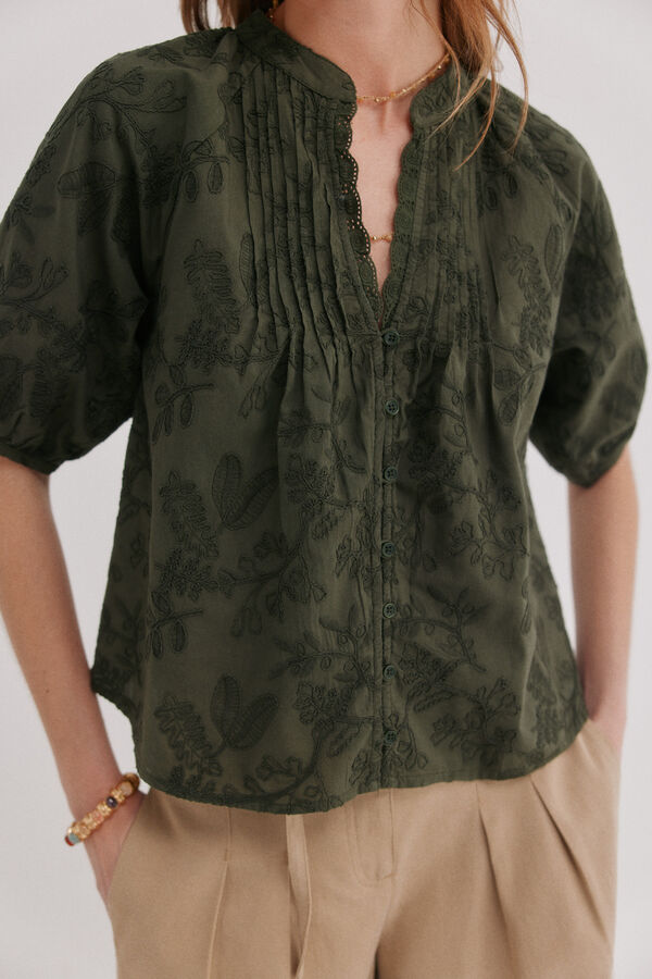 Hoss Intropia Celia. Blusa bordado floral Kaki