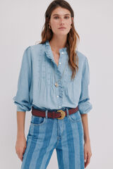 Hoss Intropia Cintia. Blusa con volante en la solapa Azul