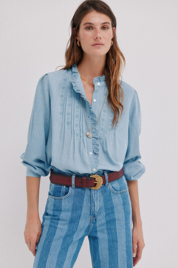 Hoss Intropia Cintia. Blusa con volante en la solapa Azul