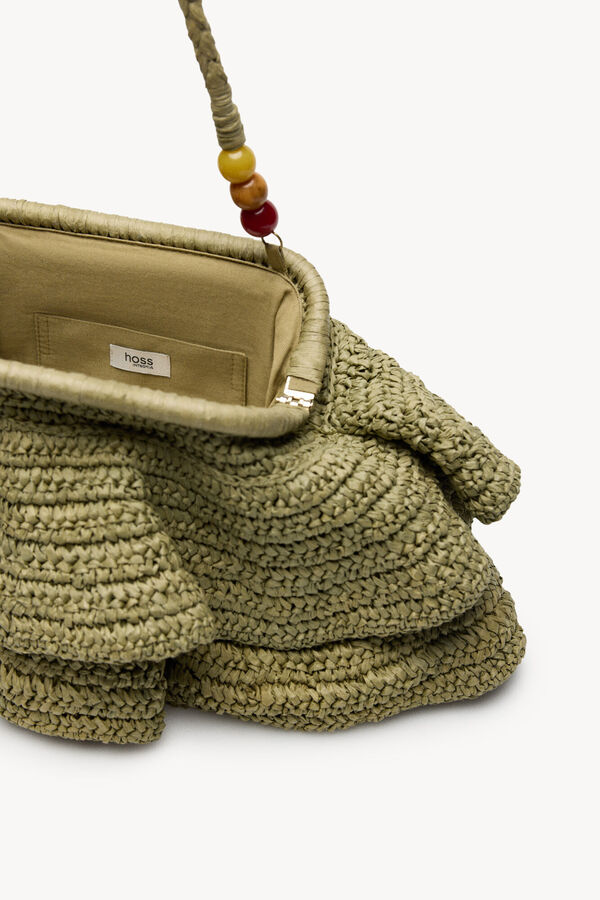 Hoss Intropia Nagore. Bolsa de fibras naturales con volantes Kaki