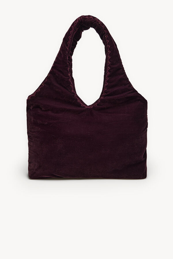 Hoss Intropia Nuria. Bolsa hobo de terciopelo bordado Granate