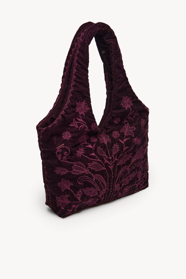 Hoss Intropia Nuria. Bolsa hobo de terciopelo bordado Granate
