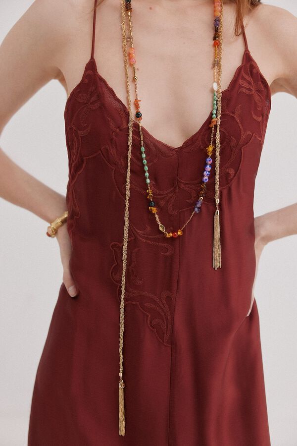 Hoss Intropia Amalia. Vestido lencero bordado Granate