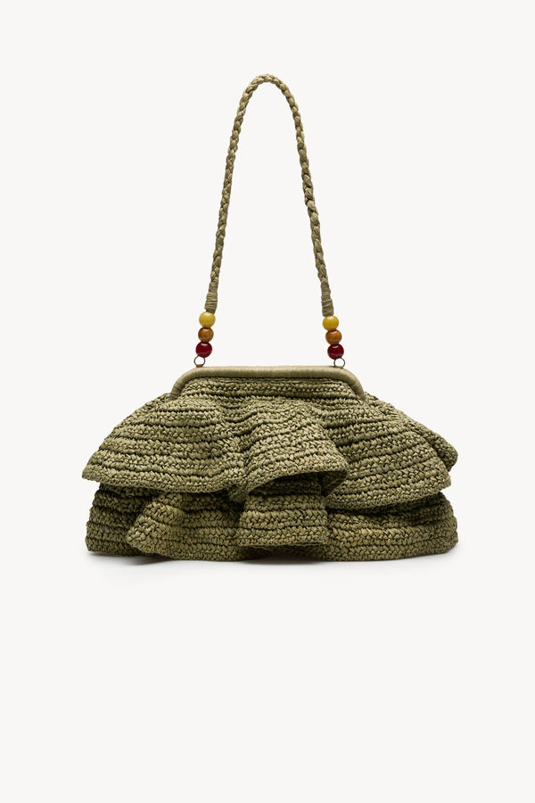 Hoss Intropia Nagore. Bolsa de fibras naturales con volantes Kaki