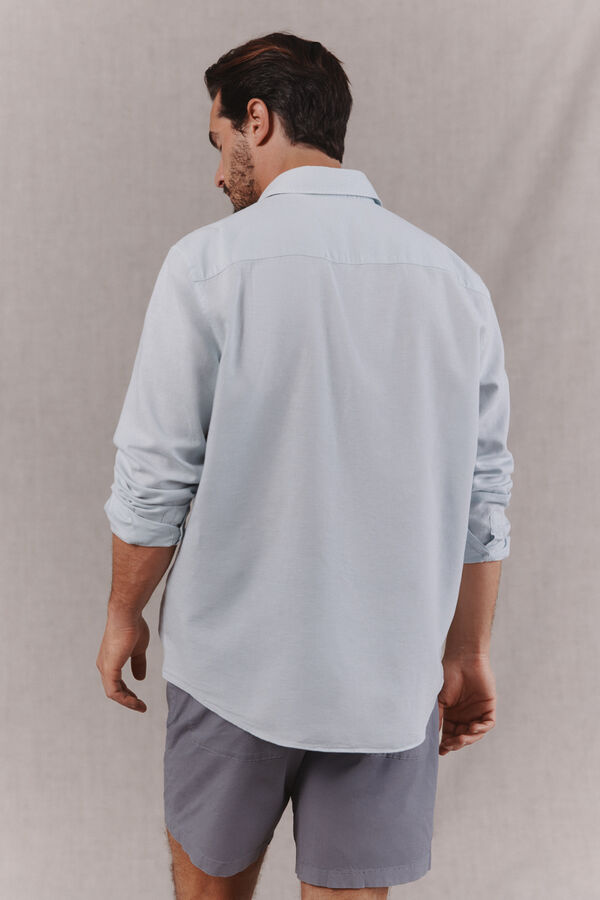 OOTO Camisa algod&oacute;n lino lisa manga larga Azul