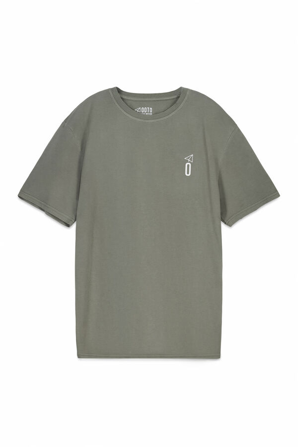 OOTO Playera b&aacute;sica lavada con estampado Kaki