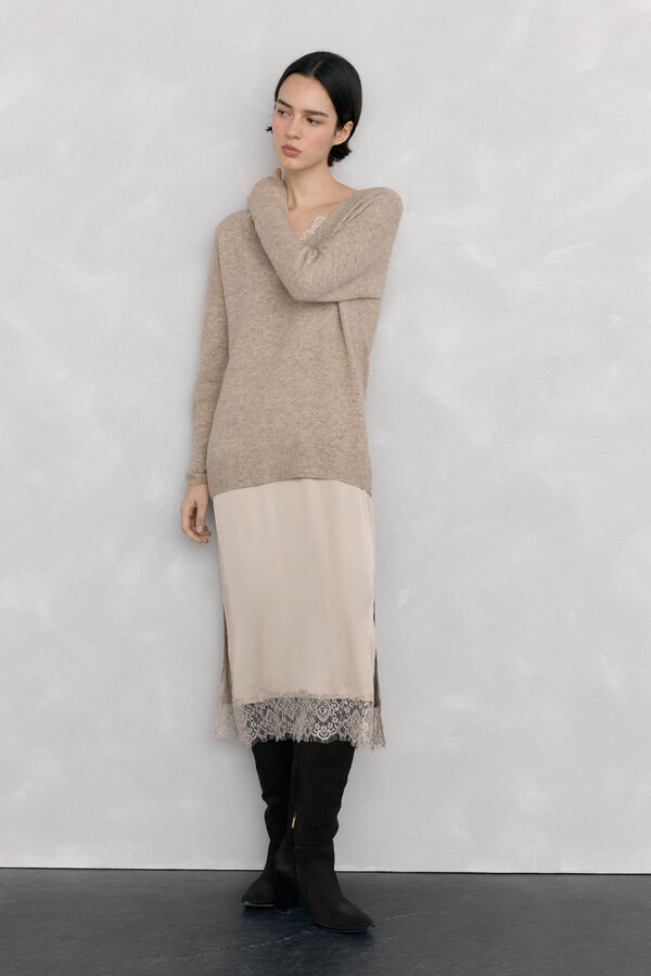 Pedro del Hierro Vestido de punto lencero Beige