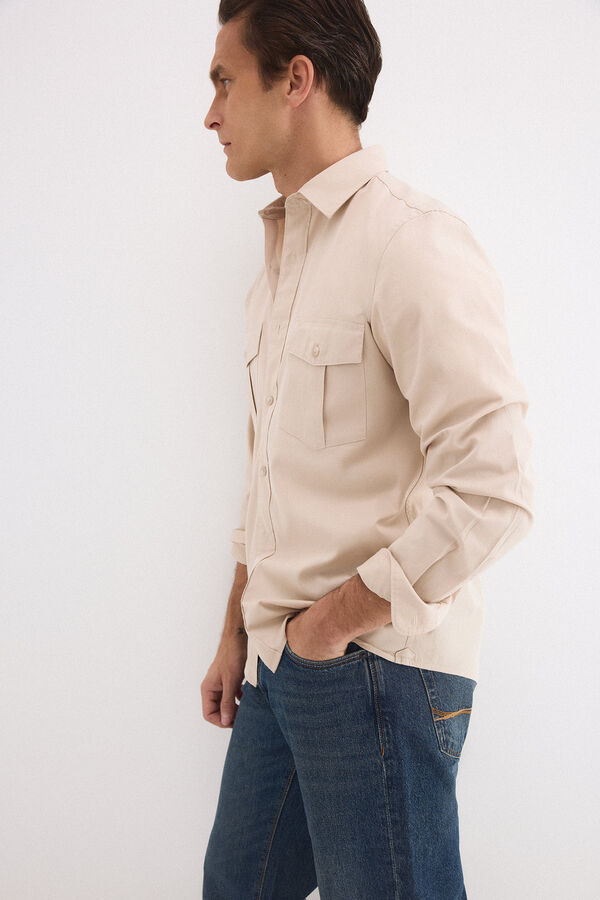 Pedro del Hierro Camisa lisa twill bolsillos Beige