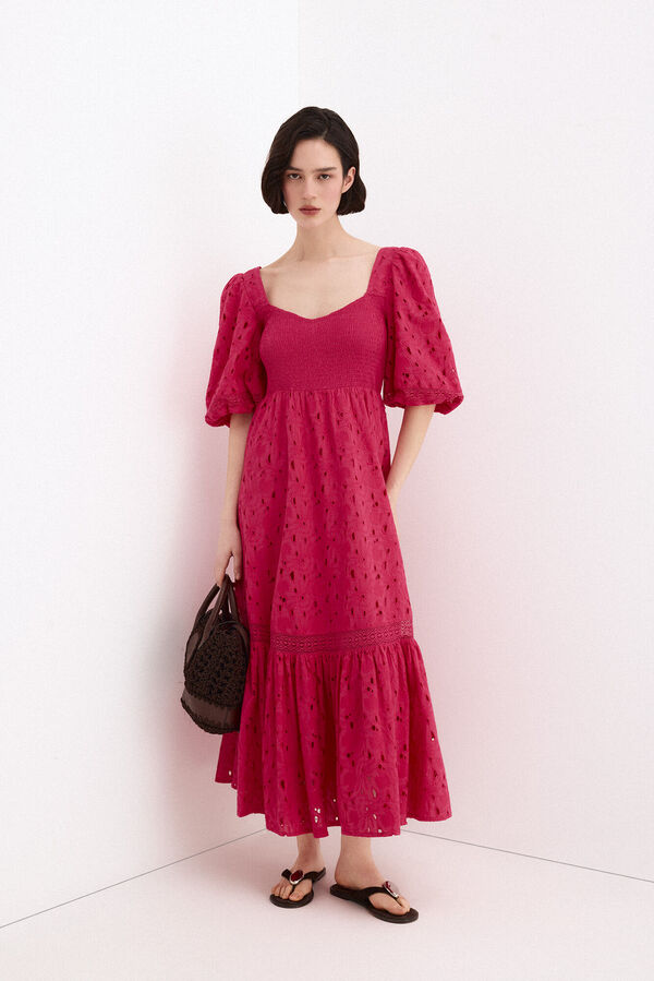 Pedro del Hierro Vestido algod&oacute;n bordados Rosa