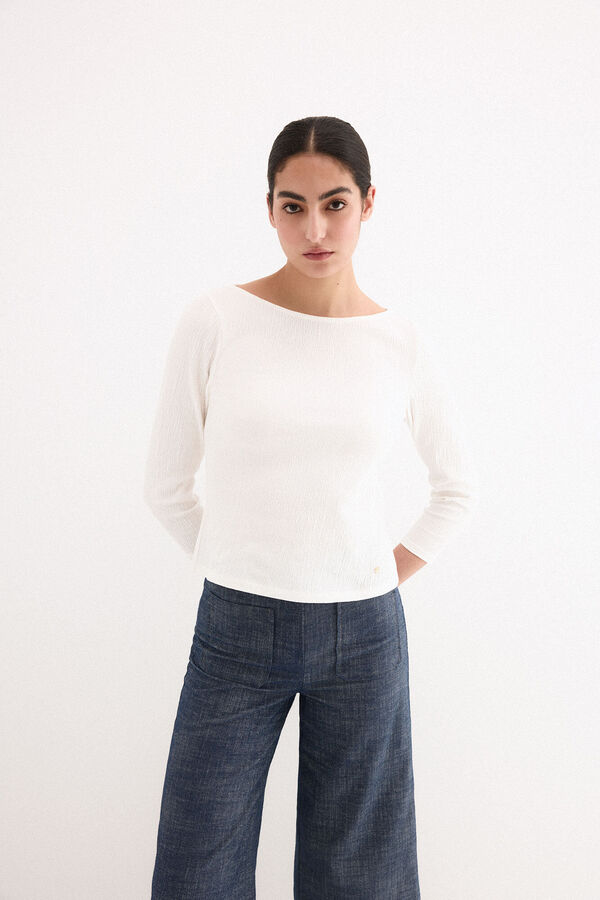 Pedro del Hierro Top arrugadito de cuello barco Blanco