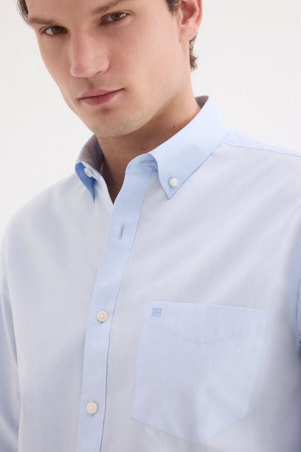 Pedro del Hierro Camisa non iron + antimanchas lisa Azul