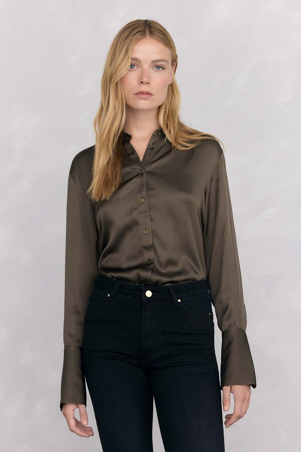 Pedro del Hierro Camisa sat&eacute;n lisa Verde