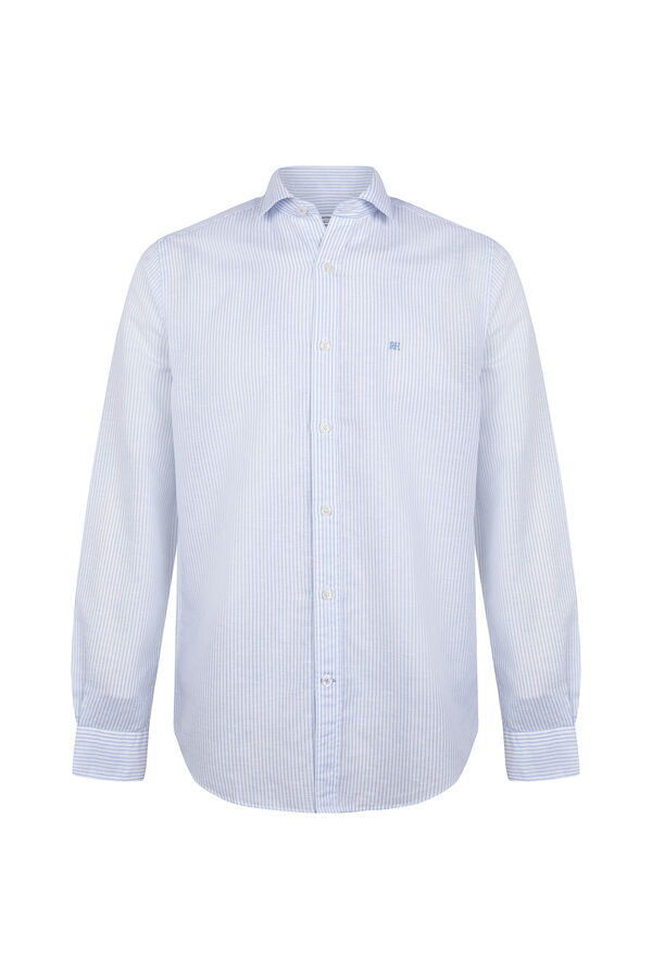 Pedro del Hierro Camisa de vestir rayas lino f&aacute;cil plancha Azul