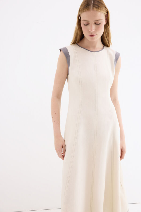 Pedro del Hierro Vestido midi con cortes Crudo