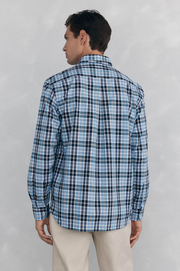 Pedro del Hierro Camisa de tejido flam&eacute; a cuadros Azul