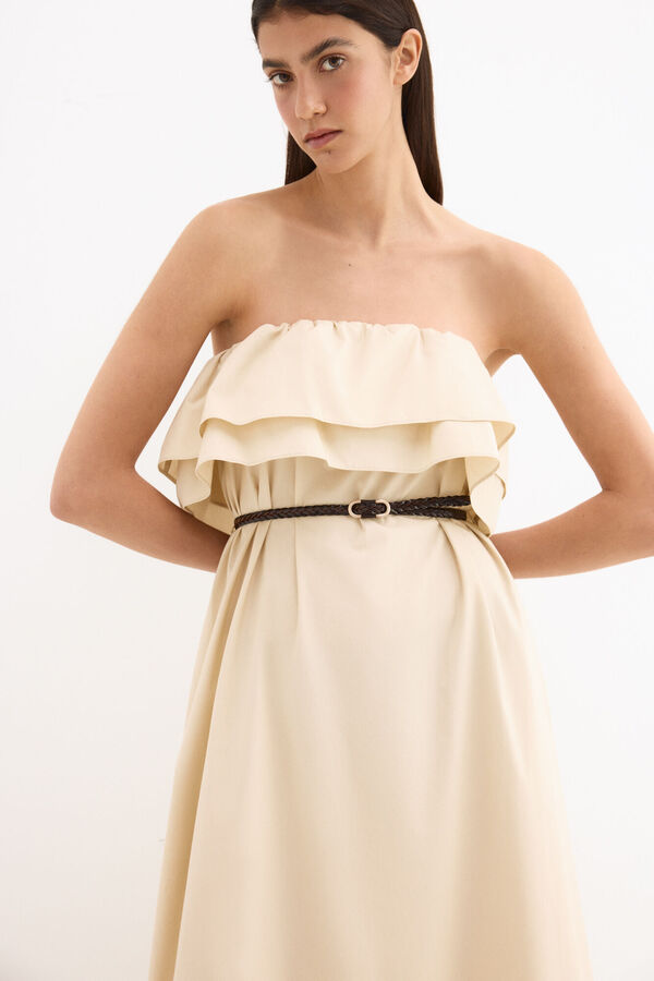 Pedro del Hierro Vestido algod&oacute;n palabra de honor Crudo