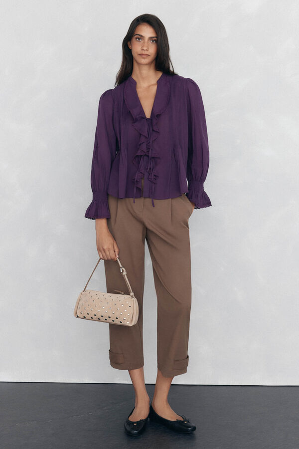 Pedro del Hierro Blusa rom&aacute;ntica con volante Morado
