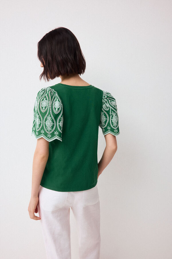 Pedro del Hierro Camiseta manga volante bordado Verde