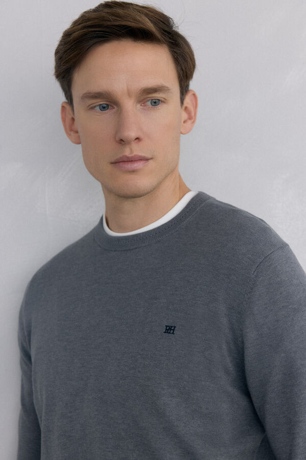 Pedro del Hierro Jersey punto algod&oacute;n premium cuello caja Gris