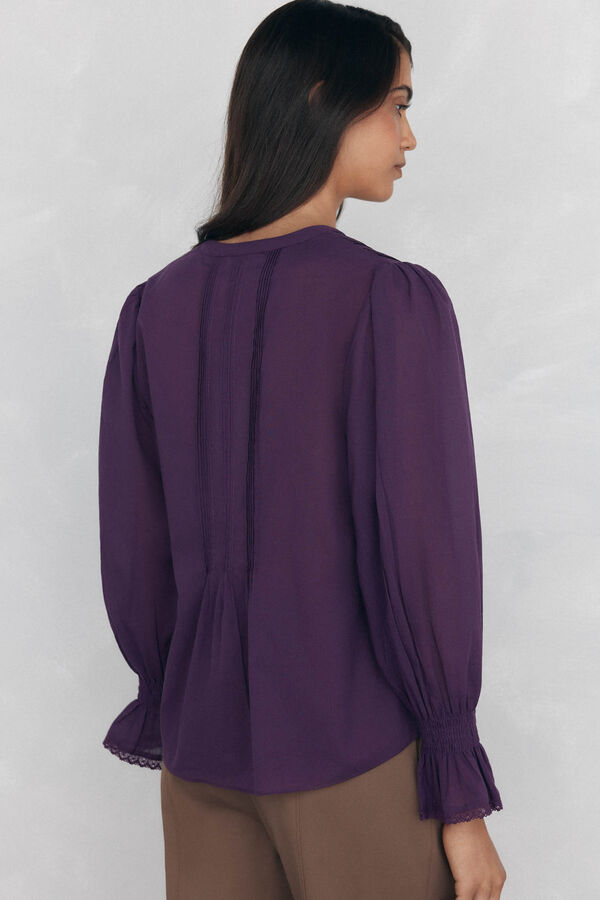 Pedro del Hierro Blusa rom&aacute;ntica con volante Morado