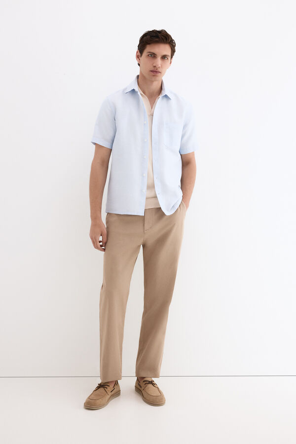 Pedro del Hierro Camisa lisa lino algod&oacute;n Azul