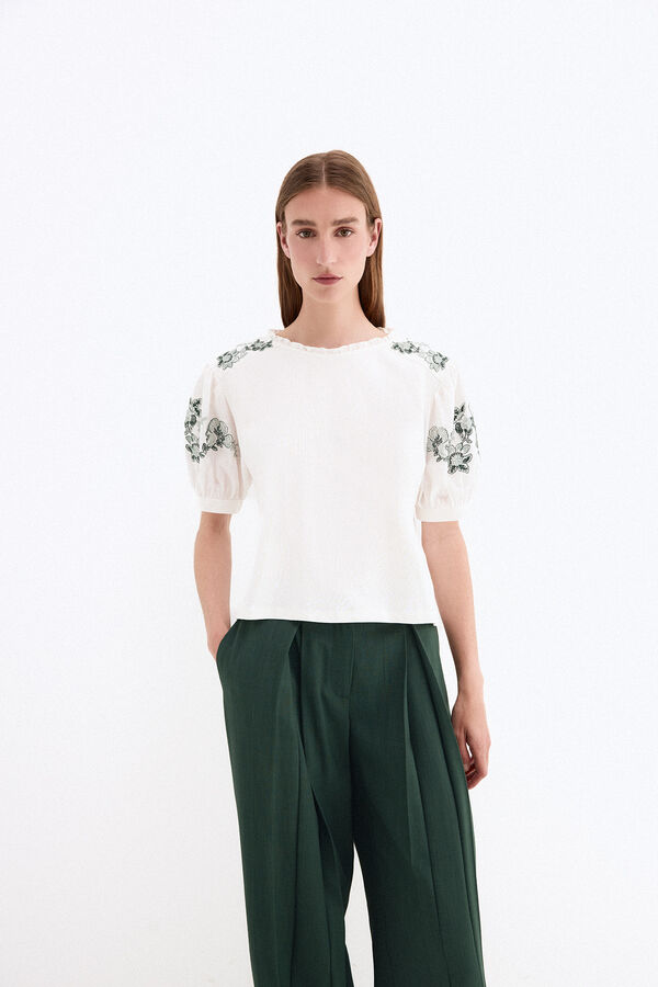 Pedro del Hierro Camiseta combinada con bordados Blanco