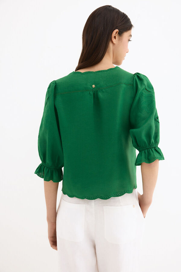 Pedro del Hierro Blusa lino bordados Verde