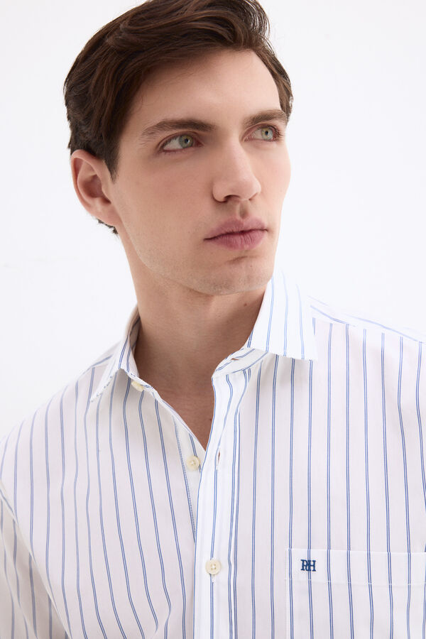 Pedro del Hierro Camisa rayas tejido italiano Azul