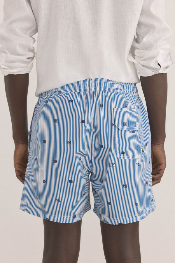 Pedro del Hierro Ba&ntilde;ador estampado rayas logos Azul