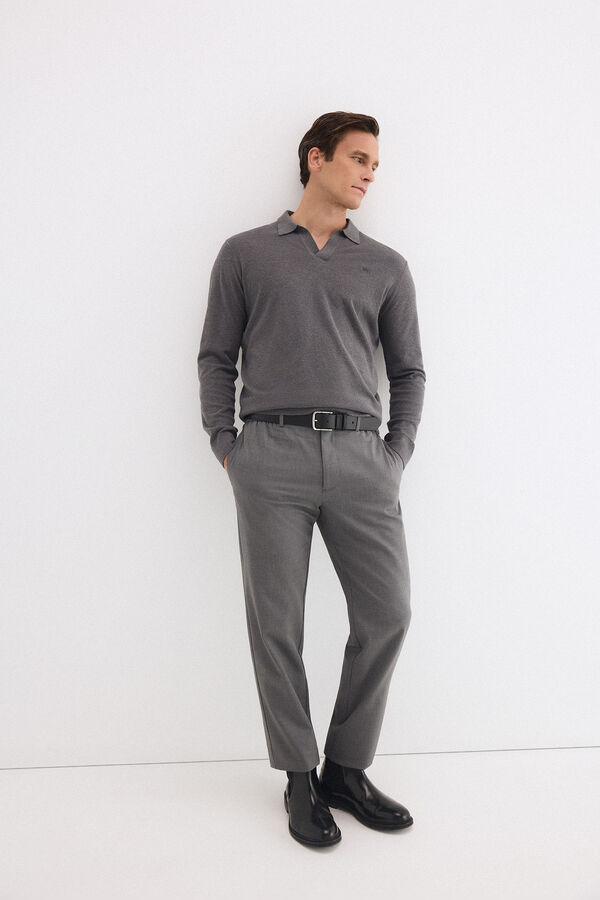 Pedro del Hierro Jersey polo lino manga larga Gris