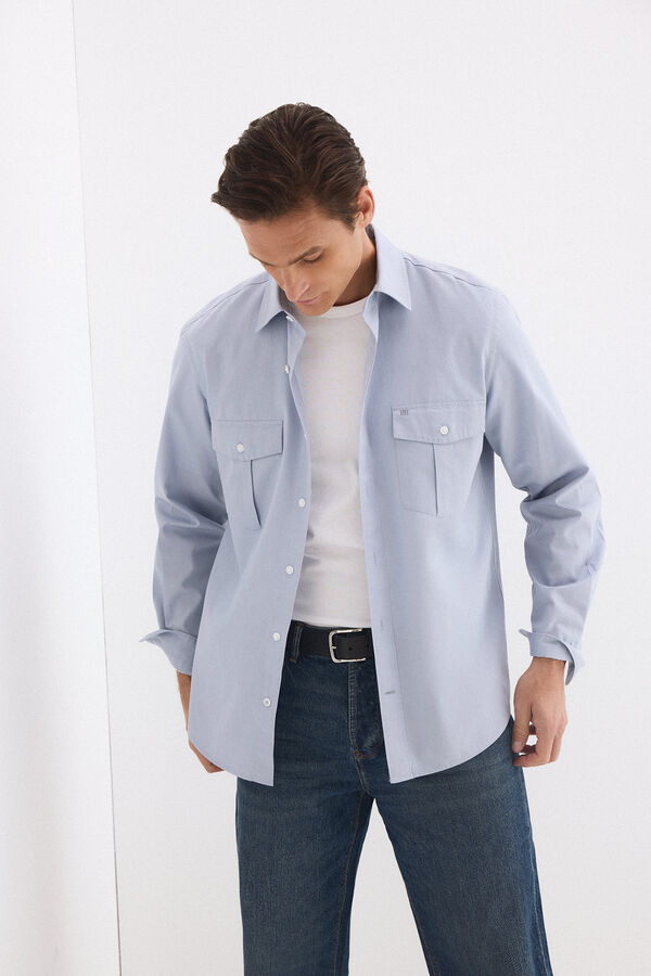 Pedro del Hierro Camisa lisa twill bolsillos Azul