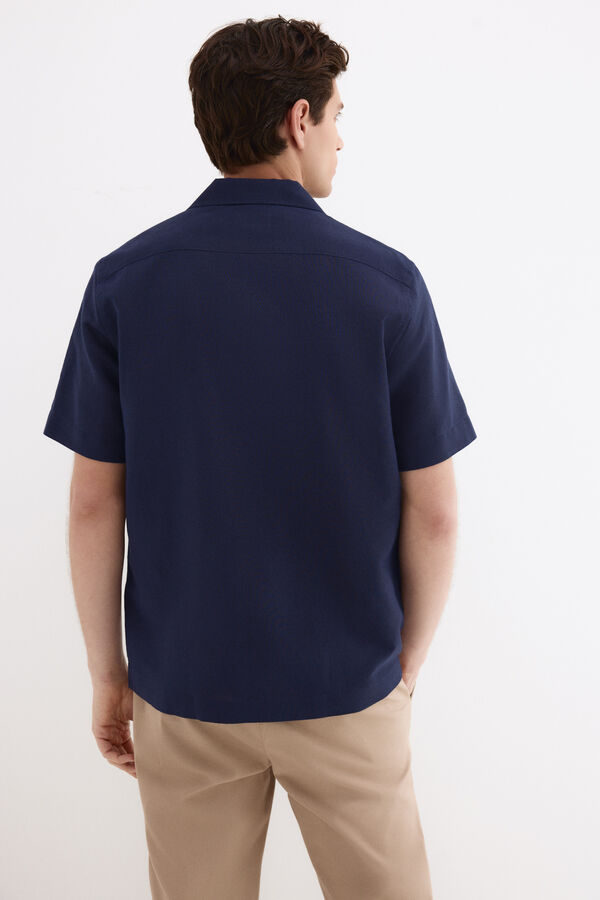 Pedro del Hierro Camisa de lino algod&oacute;n manga corta Azul