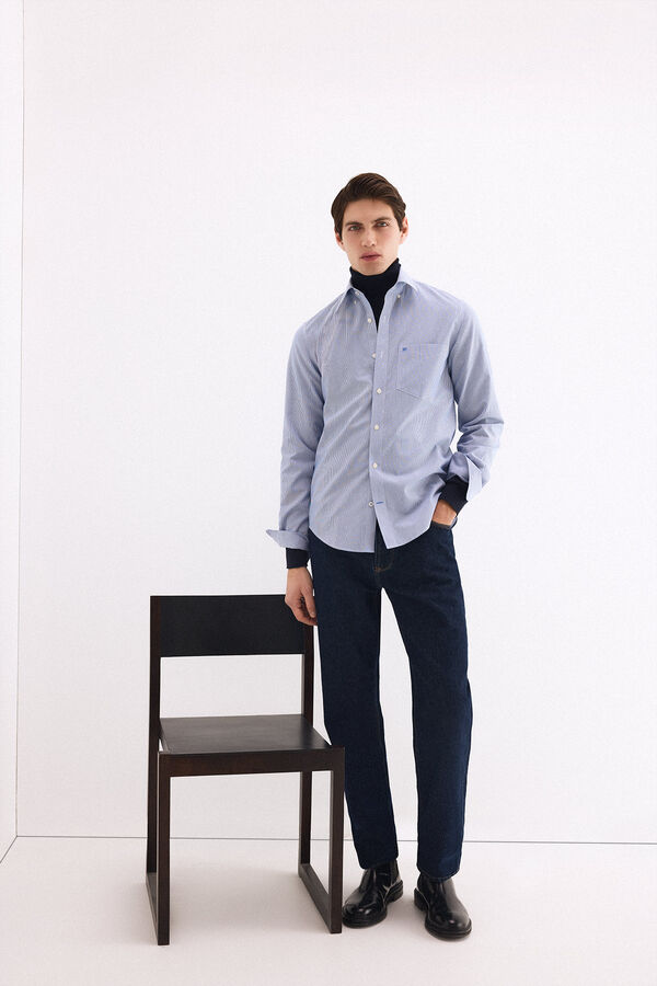 Pedro del Hierro Camisa non iron + antimanchas rayas Azul