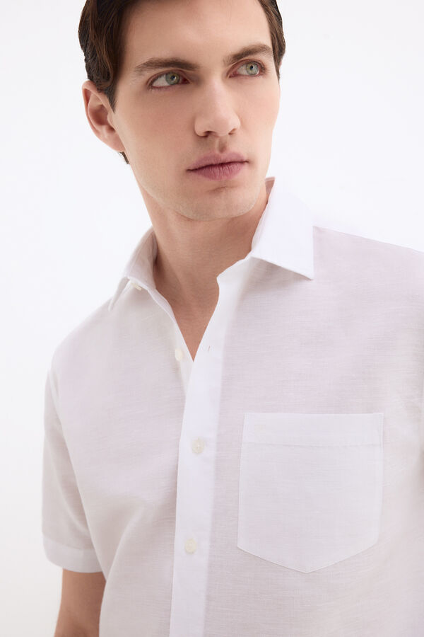 Pedro del Hierro Camisa lisa lino algod&oacute;n Blanco