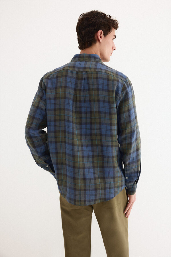 Pedro del Hierro Camisa lino cuadros Azul