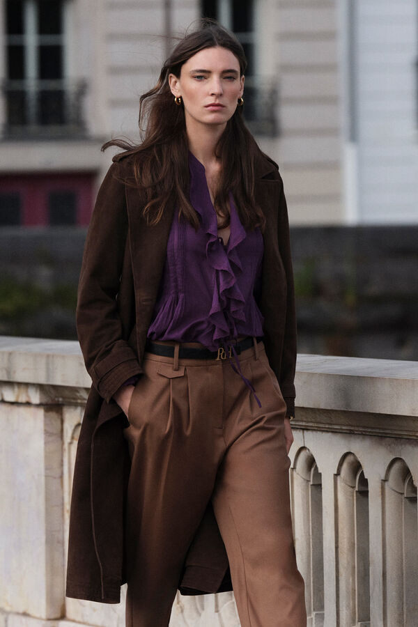 Pedro del Hierro Blusa rom&aacute;ntica con volante Morado